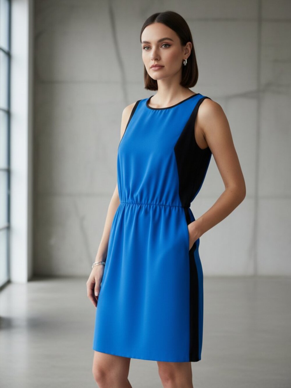 Loft Size 6 Blue Black Color Block Sleeveless Sheath Dress Office Siren Retro